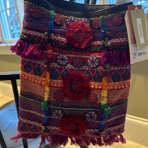 TOMS women’s Crossbody Bag Rainbow Summit Stripe Embellished Boho Tassel Artisan - Picture 14 of 16